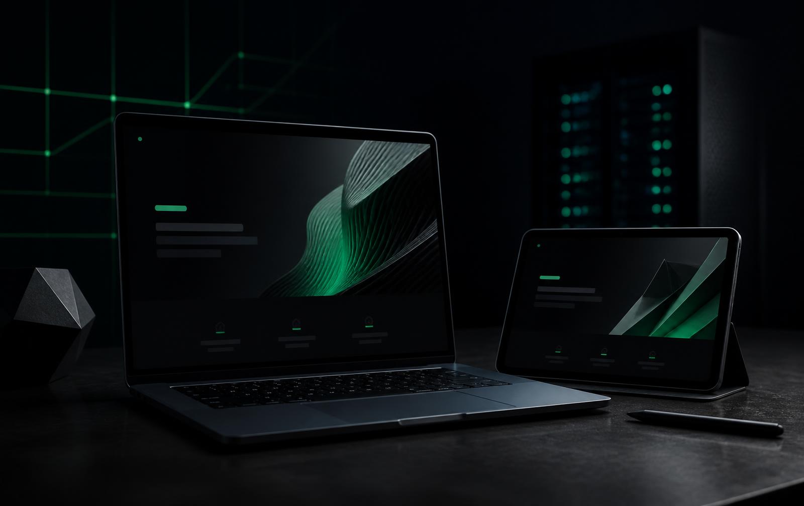 Laptop and tablet displaying a modern website design